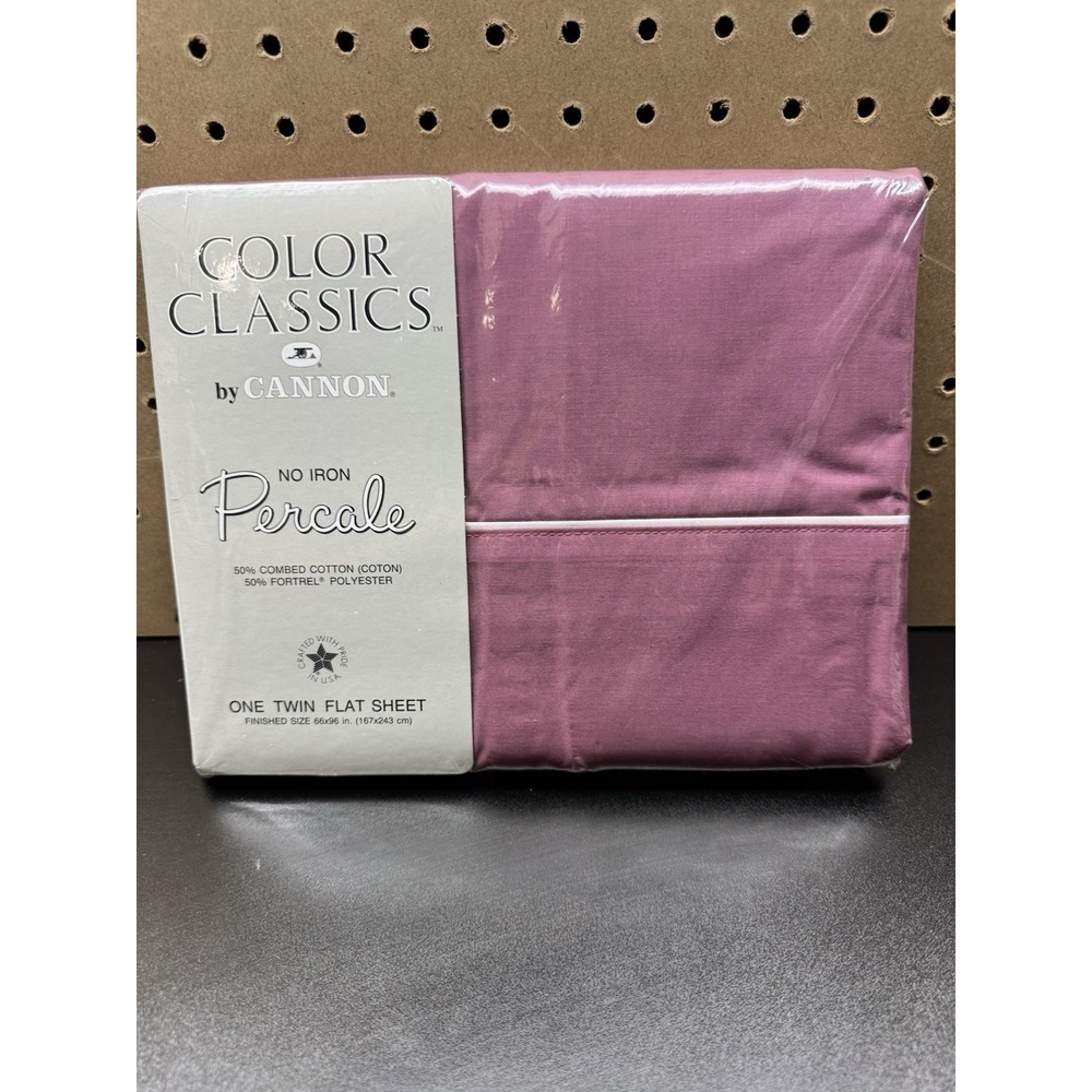 Vintage Cannon Color Classics Percale Twin Flat Sheet Berry Pink USA New 1993